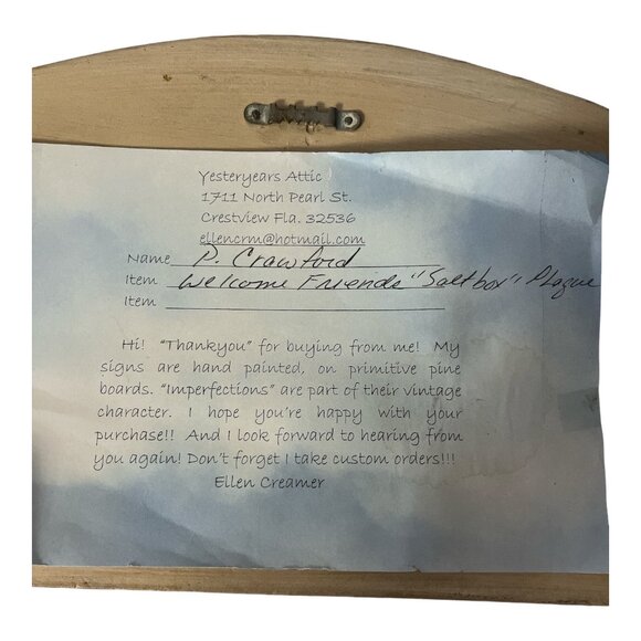 Welcome Friends Primitive Hand Painted Wood Wall Plaque by Ellen Creamer - Picture 4 of 5